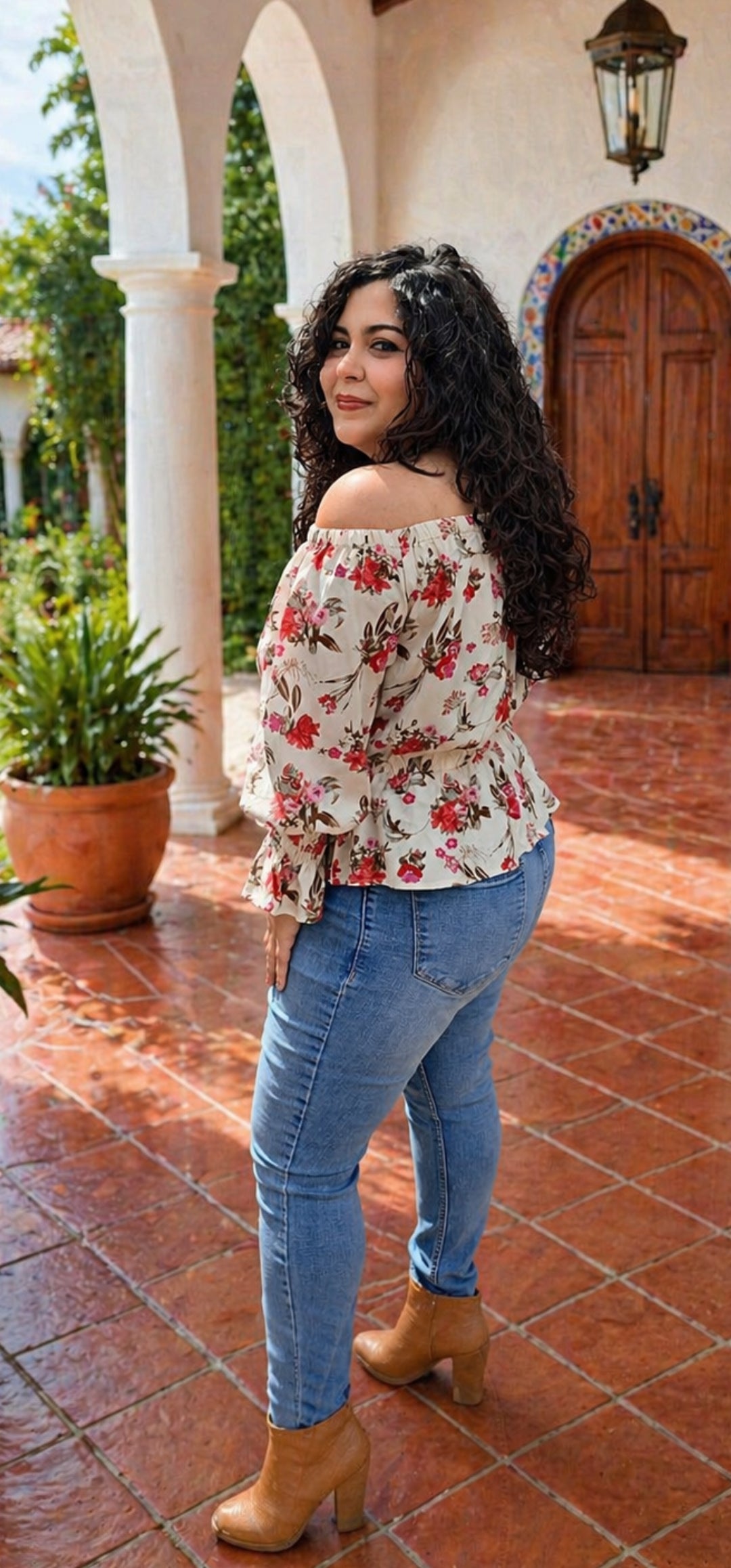 White & Pink Floral Blouse