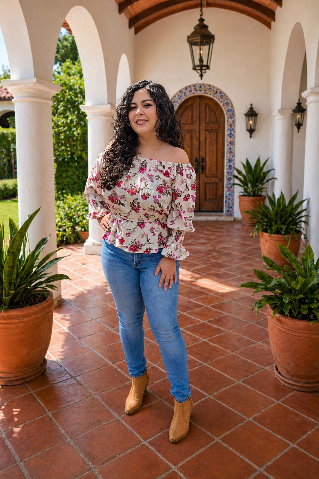 White & Pink Floral Blouse