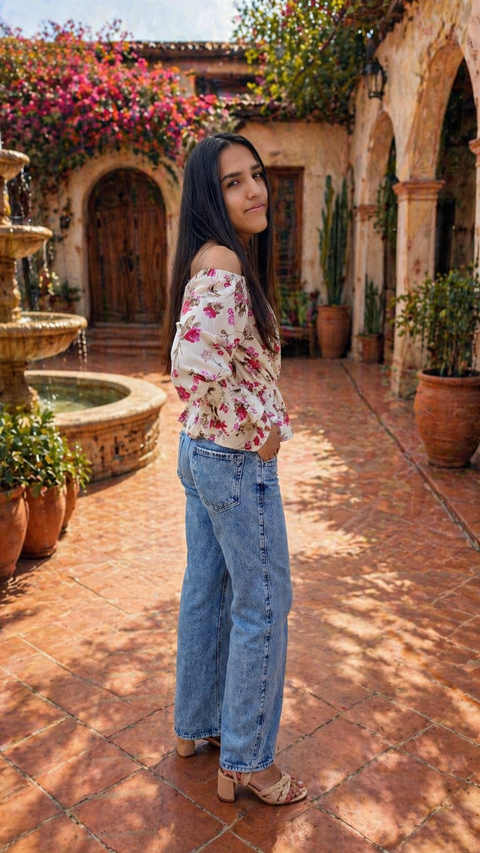White & Pink Floral Blouse