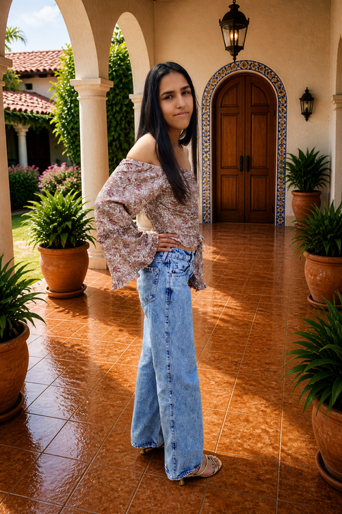 Brown Floral Off The Shoulder Top (No Stretch)