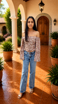 Brown Floral Off The Shoulder Top (No Stretch)